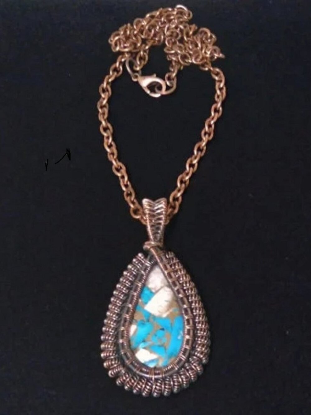 Handcrafted Copper Turquoise Wire Wrapped Pendant Necklace